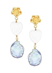 Chan Luu 18K Goldplated, 13-14MM Peacock Pearl & Mother-Of-Pearl Heart Drop Earrings