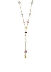 Chan Luu 18K Goldplated, 3MM Freshwater Peacock Blue Pearl & Mixed-Stone Y-Necklace