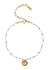 Chan Luu 18K Goldplated, Faux Moonstone & Pink Enamel Bead Link Charm Bracelet