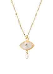 Chan Luu 18K Goldplated, Moonstone & 3MM Pearl Evil Eye Pendant Necklace
