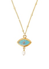 Chan Luu 18K Goldplated, Turquoise, Diamond & 3MM Pearl Evil Eye Pendant Necklace
