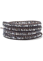 Chan Luu Woman Silver-tone Leather And Crystal Wrap Bracelet Brown