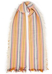 Chan Luu Woman Frayed Striped Cashmere And Silk-blend Scarf Saffron