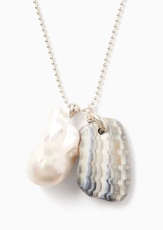Chan Luu Fossilized Shell & Pearl Charm Necklace In Silver