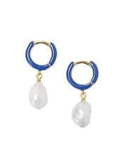 Chan Luu Iris 18K Goldplated, 9MM Freshwater Pearl & Enamel Drop Earrings