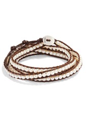 Chan Luu Beaded Leather Wrap Bracelet in White Pearl/Nat Brown at Nordstrom