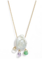 Chan Luu Freshwater Pearl & Quartz Pendant Necklace in White Pearl Mix at Nordstrom