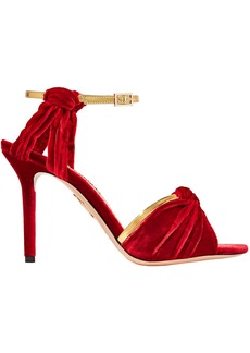 Charlotte Olympia - Broadway metallic leather-trimmed crushed-velvet sandals - Red - EU 39