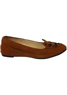 Charlotte Olympia Cat Face Moccasin in Brown Suede