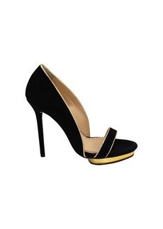 Charlotte Olympia Christine Open Toe Sandals in Black Suede