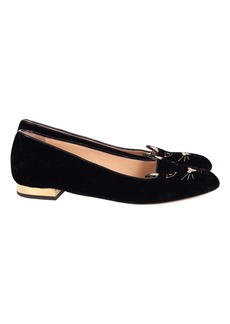 Charlotte Olympia Kitty Ballet Flats in Black Suede