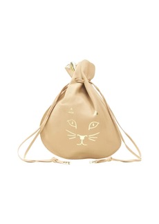 CHARLOTTE OLYMPIA Precious Pouch gold Kitty print tan leather drawstring bag