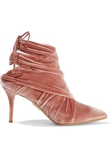 Charlotte Olympia Woman Cutout Pleated Velvet Ankle Boots Antique Rose