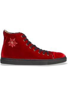 Charlotte Olympia - Purrfect embroidered velvet high-top sneakers - Red - EU 37.5