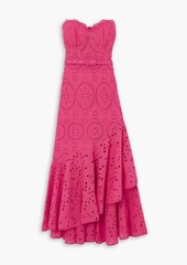 Charo Ruiz Ibiza - Aurora strapless ruffled broderie anglaise cotton-blend midi dress - Pink - M