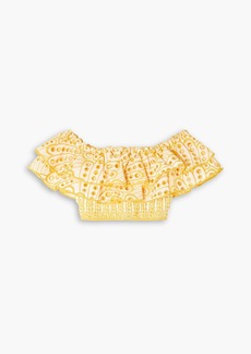 Charo Ruiz Ibiza - Clara off-the-shoulder cropped broderie anglaise cotton-blend top - Yellow - XS