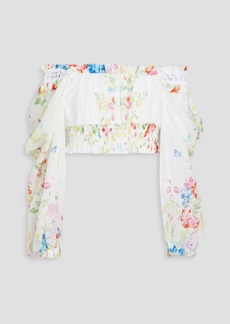 Charo Ruiz Ibiza - Hince off-the-shoulder cropped floral-print cotton-blend voile top - White - XS