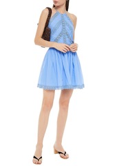 Charo Ruiz Ibiza - Kim crocheted lace and cotton-blend voile halterneck mini dress - Blue - L