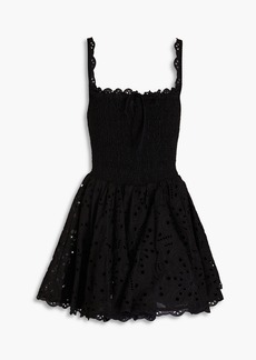 Charo Ruiz Ibiza - Lina shirred broderie anglaise cotton-blend mini dress - Black - S