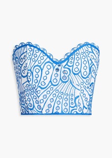 Charo Ruiz Ibiza - Lita strapless cropped broderie anglaise cotton-blend bustier top - Blue - XS