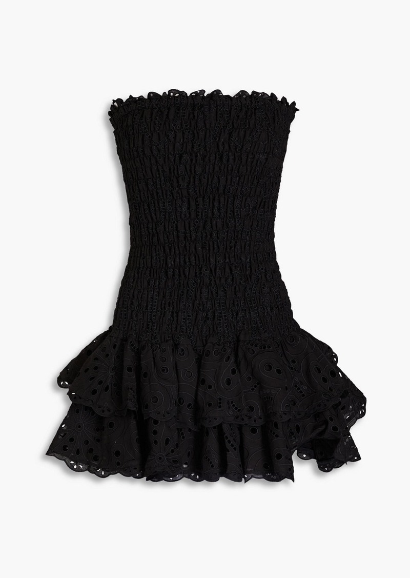 Charo Ruiz Ibiza - Megan strapless broderie anglaise cotton-blend mini dress - Black - M