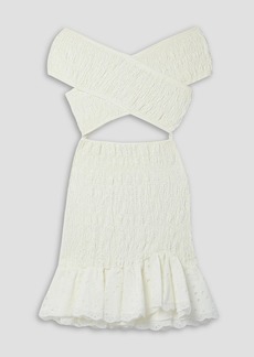 Charo Ruiz Ibiza - Nella off-the-shoulder shirred broderie anglaise cotton-blend mini dress - White - S