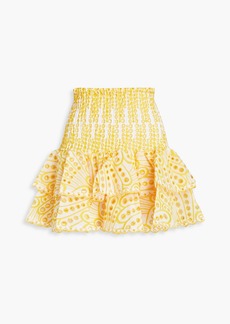 Charo Ruiz Ibiza - Noa ruffled broderie anglaise cotton-blend mini skirt - Yellow - M