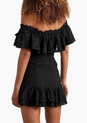 Charo Ruiz Ibiza - Pia off-the-shoulder ruffled broderie anglaise cotton-blend mini dress - Black - XS