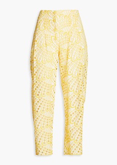 Charo Ruiz Ibiza - Simone cropped broderie anglaise cotton-blend tapered pants - Yellow - S