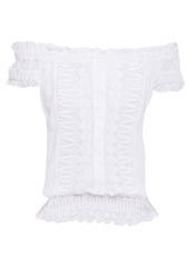 Charo Ruiz Ibiza - Tiana off-the-shoulder crocheted lace-paneled cotton-blend voile top - White - L