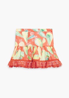 Charo Ruiz Ibiza - Victoria lace-trimmed printed cotton-blend voile mini skirt - Orange - XS