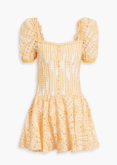 Charo Ruiz Ibiza - Yara button-embellished broderie anglaise cotton-blend mini dress - Yellow - M