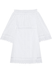 Charo Ruiz Ibiza Woman Ankaa Off-the-shoulder Crocheted Lace-paneled Cotton-blend Voile Mini Dress White