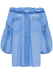Charo Ruiz Ibiza Woman Arida Off-the-shoulder Crocheted Lace-trimmed Cotton-blend Voile Blouse Light Blue