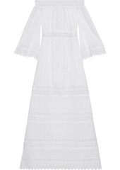 Charo Ruiz Ibiza Woman Gamma Off-the-shoulder Crocheted Lace-paneled Cotton-blend Voile Maxi Dress White