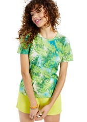 Charter Club Cashmere Tropical Print Short-Sleeve Crewneck Sweater, Created for Macy's