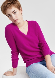 Charter Club 100% Cashmere Women's V-Neck Long-Sleeve Sweater, Regular & Petites, Created for Macy's - Fuchsia Flirt