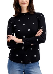 Charter Club Cotton Bow-Print Mock-Neck Top, Created for Macy's