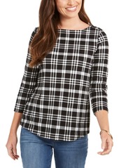 Charter Club Cotton Plaid 3/4-Sleeve Top, Created for Macy's