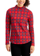 Charter Club Cotton Plaid Mock-Neck Top, Created for Macy's