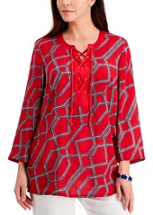 Charter Club Petite Cotton Printed Tasseled Tunic, Created for Macy's