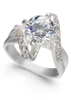 Charter Club Crystal Stone Bypass Ring in Fine Silver Plate, Created for Macy's - Silver/Crystal