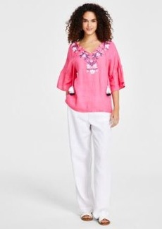 Charter Club Embroidered Tunic Top Drawstring Waist Pants Created For Macys