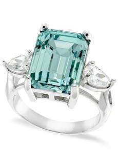 Charter Club Emerald Cut Crystal Ring in Silver Plate, Gold or Rose Gold Plate, Created for Macy's - Aqua