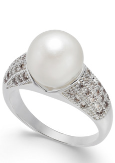 Charter Club Fine Silver Plate Pave & Imitation Pearl Ring, Created for Macy's - Silver