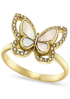Charter Club Gold-Plate Pave & Mother-of-Pearl Butterfly Ring, Created for Macy's - Gold
