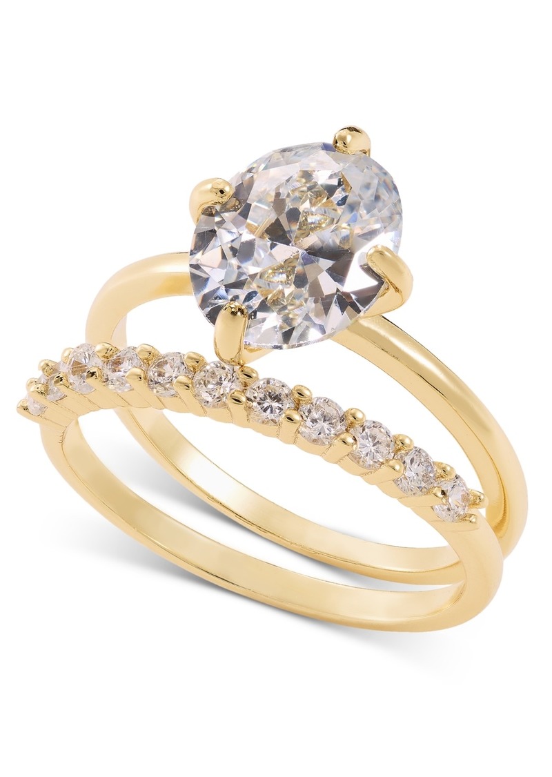Charter Club Gold-Tone 2-Pc. Set Oval Cubic Zirconia & Pave Rings, Created for Macy's - Gold
