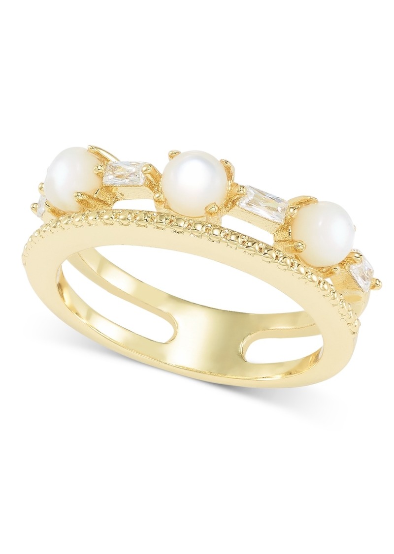 Charter Club Gold-Tone Cubic Zirconia & Imitation Pearl Double-Row Ring, Created for Macy's - Gold