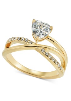 Charter Club Gold-Tone Pave & Heart Cubic Zirconia Asymmetrical Ring, Created for Macy's - Gold