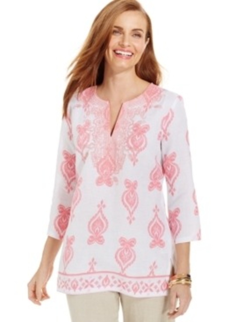 Charter Club Charter Club IkatPrint Beaded Linen Tunic Tops